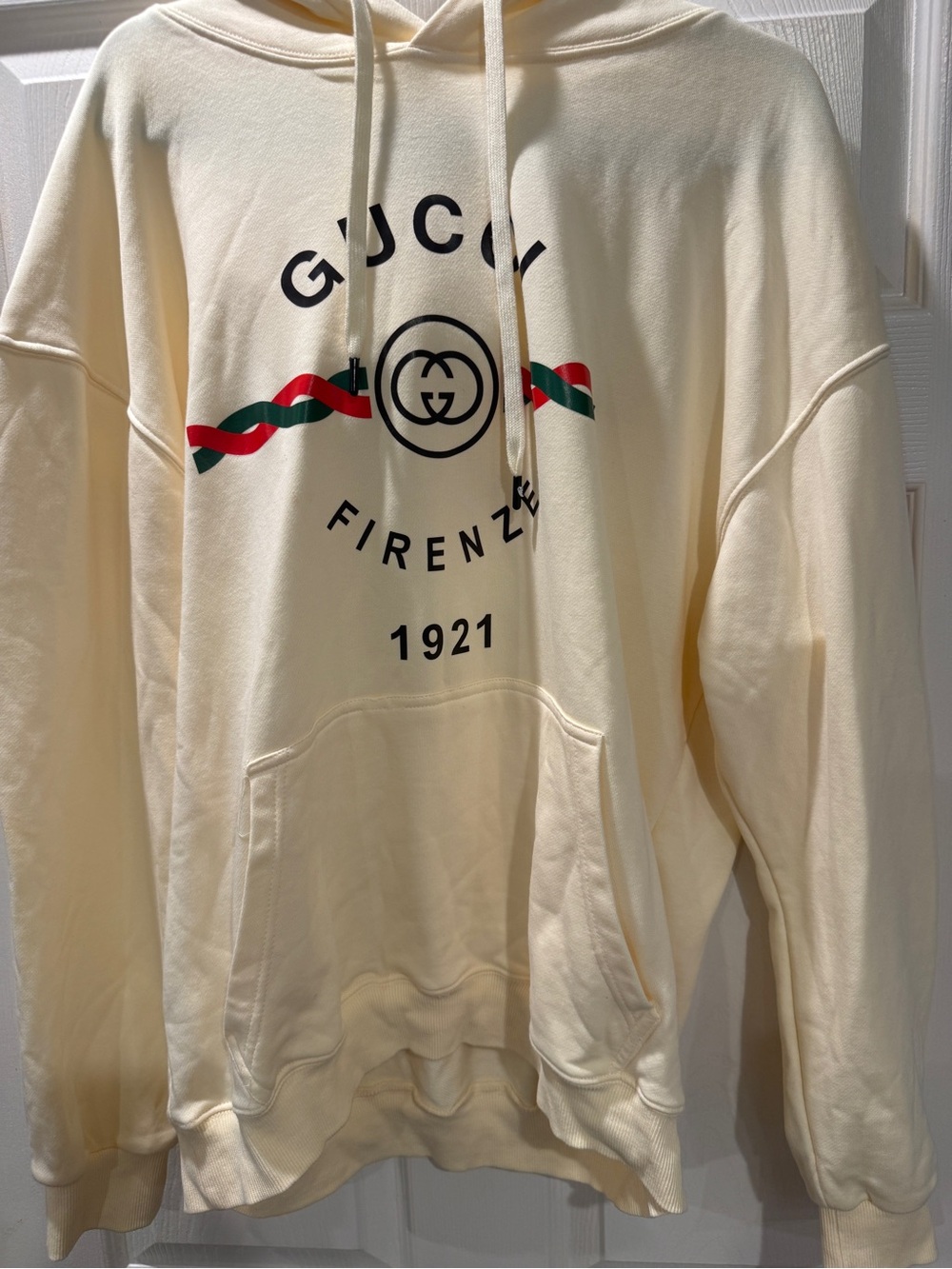 Gucci Cream Crewneck Sweatshirt with Red & Green Stripe Logo